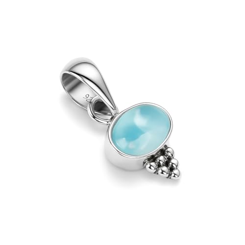HIMALYA QUARTZ Damen Anhänger 925 Sterling Silber Anhänger Halskette 100% natürlicher Larimar Anhänger echter Edelstein Anhänger oval 6x8 MM Anhänger minimalistisches Design Boho Anhänger SP06-LRMR von HIMALYA QUARTZ
