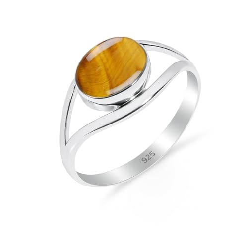 HIMALYA QUARTZ Damen Ring Silber 925 Mit Steinen Tigerauge Natürlicher Edelstein Statement Handgefertigter Schmuck Manner Ring RB-01-TGRY-5.5 von HIMALYA QUARTZ