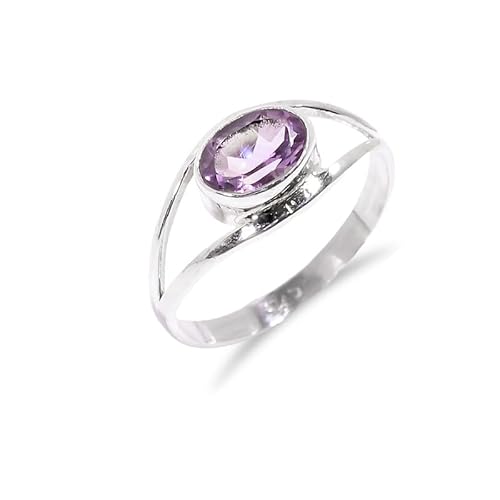 HIMALYA QUARTZ Edelsteinring 925 Silber Amethyst Natürlicher Geburtsstein Ring Geschliffener Stein Oval Form Vintage Damen Herren Statement Ring Versprechensring BR28-8 von HIMALYA QUARTZ
