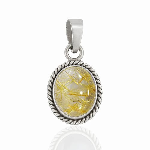 HIMALYA QUARTZ Goldener Rutil 10x12mm Oval Edelstein Handgemachter Halskettenanhänger Für Frauen 925 Sterling Silber Schmuck Anhänger von HIMALYA QUARTZ