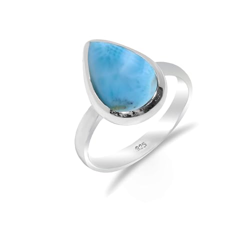 HIMALYA QUARTZ Silber Ringe Damen Mit Stein Natürlicher Edelstein Larimar Ringe for Herren Boho Statement Schmuck RH-07-LRMR-11 von HIMALYA QUARTZ