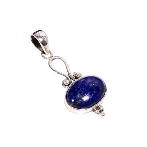 HIMALYA QUARTZ Lapislazuli 925 Sterling Silber Anhänger Halskette für Frauen Oval Cabochon 10x14 mm Handgefertigter Silber Anhänger Schmuck Geschenk H-SP18 von HIMALYA QUARTZ