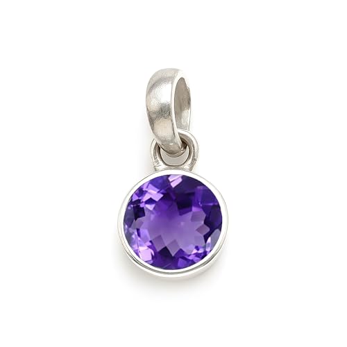HIMALYA QUARTZ Lila Amethyst rund 8mm handgefertigt 925 Sterling Silber zierlich minimalistisch Boho Versprechen, Statement Anhänger für Frauen von HIMALYA QUARTZ