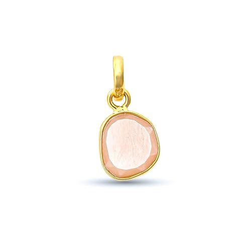 HIMALYA QUARTZ Mondstein (Pfirsich) Facettierter Rosenschliff Freiform Verschiedene Formen Edelstein 925 Sterling Silber Winziger Charm Minimalistischer Anhänger für Damen-Gelbgold von HIMALYA QUARTZ