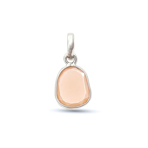 HIMALYA QUARTZ Mondstein (Pfirsich) Facettierter Rosenschliff Freiform Verschiedene Formen Edelstein 925 Sterling Silber Winziger Charm Minimalistischer Anhänger für Damen-Silber von HIMALYA QUARTZ