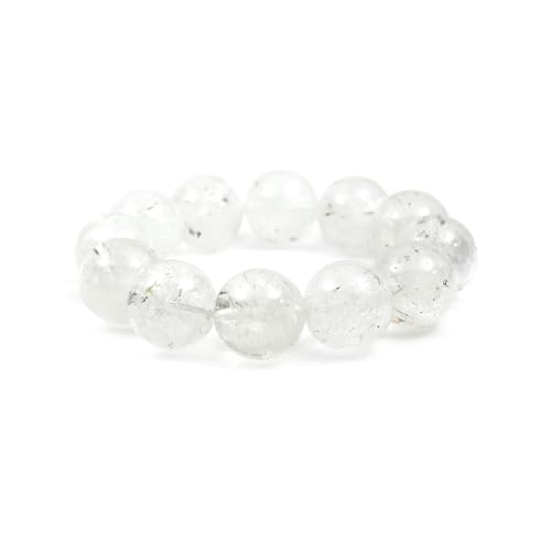 HIMALYA QUARTZ Natürliche weiße Quarz Stretch Perlen Himalaya Quarz Armband Unisex Runde Kristall Heilung Edelstein 17mm verstellbares Armband W2-17 von HIMALYA QUARTZ