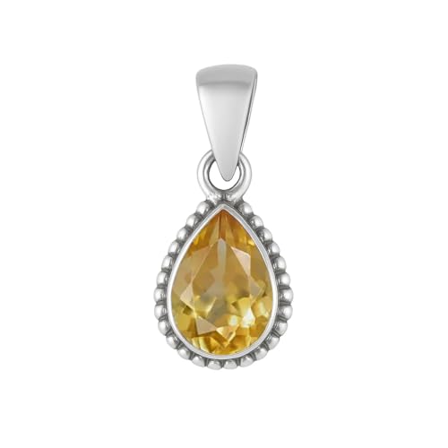 HIMALYA QUARTZ Natürlicher Citrin-Edelstein-Anhänger, 925er Sterlingsilber, 7 x 9 mm, Birnenform, handgefertigt, feiner Schmuck für Damen, V-SP13-CTRN von HIMALYA QUARTZ
