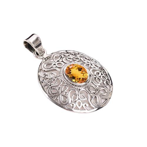 HIMALYA QUARTZ Natürlicher Citrin Oval Edelstein 925 Sterling Silber Anhänger für Frauen Handarbeit Boho Stil Halskette Charm H-SP02-P von HIMALYA QUARTZ