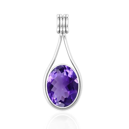 HIMALYA QUARTZ Natürlicher Edelstein Amethyst 10x12mm Ovale Form 925 Silber Handgefertigter Vintage Boho Anhänger für Frauen von HIMALYA QUARTZ