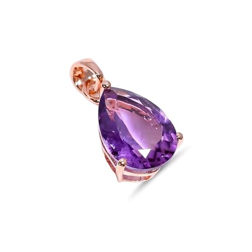 HIMALYA QUARTZ Natürlicher Edelstein Amethyst Geburtsstein Solitär Anhänger Halskette Schmuck Birne facettiert 10x14mm 925 Sterling Silber Edelstein Anhänger SP15-02-24-Roségold von HIMALYA QUARTZ