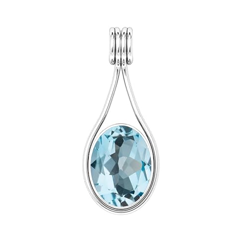 HIMALYA QUARTZ Natürlicher Edelstein Blautopas 10x12mm Ovale Form 925 Silber Handgefertigter Vintage Boho Anhänger für Frauen von HIMALYA QUARTZ