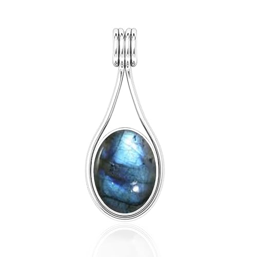 HIMALYA QUARTZ Natürlicher Edelstein Labradorit 10x12mm Ovale Form 925 Silber Handgefertigter Vintage Boho Anhänger für Frauen von HIMALYA QUARTZ