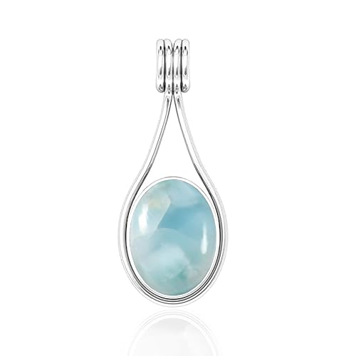 HIMALYA QUARTZ Natürlicher Edelstein Larimar 10x12mm Ovale Form 925 Silber Handgefertigter Vintage Boho Anhänger für Frauen von HIMALYA QUARTZ