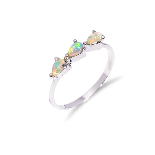 HIMALYA QUARTZ Natürlicher Feueropal-Sterlingsilberring, Opal-Verlobungsring - Natürlicher äthiopischer Opalring für Frauen-Männer 3x5mm Birnenring AHQ-R053-Silber-12 HIMALYA QUARTZ Natürlicher Feueropal-Sterlingsilberring, Opal-Verlobungsring - Natürlicher äthiopischer Opalring für Frauen-Männer 3x5mm Birnenring AHQ-R053-Silber-12 von HIMALYA QUARTZ