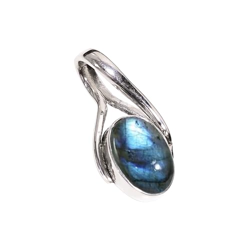HIMALYA QUARTZ Natürlicher Labradorit Oval Edelstein 925 Sterling Silber Anhänger für Frauen Handarbeit Boho Stil Halskette Charm H-SP07-P von HIMALYA QUARTZ