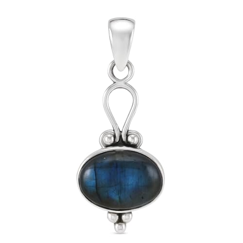 HIMALYA QUARTZ Natürlicher Labradorit Oval Edelstein 925 Sterling Silber Anhänger für Frauen Handarbeit Boho Stil Halskette Charm H-SP12-P von HIMALYA QUARTZ
