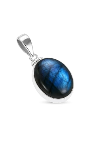 HIMALYA QUARTZ Natürlicher Labradorit Oval Edelstein 925 Sterling Silber Anhänger für Frauen Handarbeit Boho Stil Halskette Charm H-SP24-P von HIMALYA QUARTZ