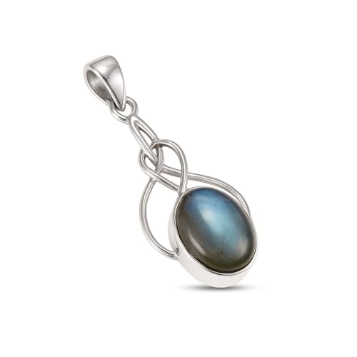 HIMALYA QUARTZ Natürlicher Labradorit Oval Edelstein 925 Sterling Silber Anhänger für Frauen Handarbeit Boho Stil Halskette Charm H-SP47-P von HIMALYA QUARTZ