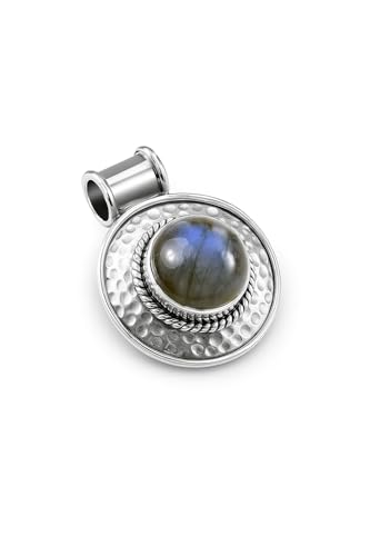 HIMALYA QUARTZ Natürlicher Labradorit runder Edelstein 925 Sterling Silber Anhänger für Frauen Handarbeit Boho Stil Halskette Charm H-SP40-P von HIMALYA QUARTZ