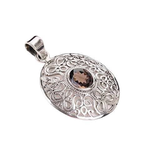 HIMALYA QUARTZ Natürlicher Rauchquarz Oval Edelstein 925 Sterling Silber Anhänger für Frauen Handarbeit Boho Stil Halskette Charm H-SP02-P HIMALYA QUARTZ Natürlicher Rauchquarz Oval Edelstein 925 Sterling Silber Anhänger für Frauen Handarbeit Boho Stil Halskette Charm H-SP02-P von HIMALYA QUARTZ