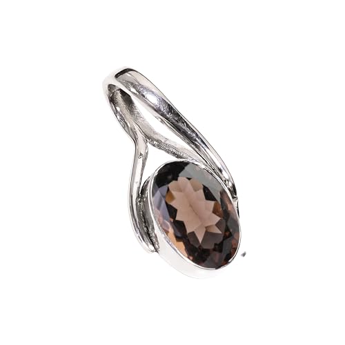 HIMALYA QUARTZ Natürlicher Rauchquarz Oval Edelstein 925 Sterling Silber Anhänger für Frauen Handarbeit Boho Stil Halskette Charm H-SP07-P von HIMALYA QUARTZ
