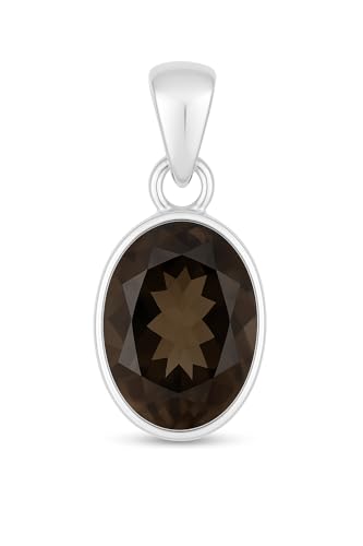 HIMALYA QUARTZ Natürlicher Rauchquarz Oval Edelstein 925 Sterling Silber Anhänger für Frauen Handarbeit Boho Stil Halskette Charm H-SP50-P von HIMALYA QUARTZ