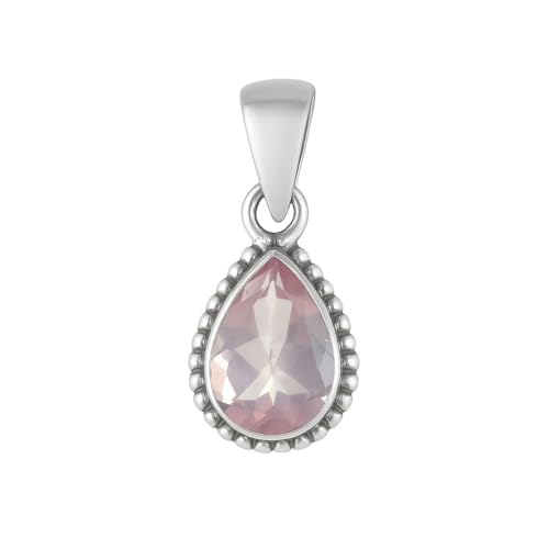 HIMALYA QUARTZ Natürlicher Rosenquarz Edelstein Anhänger 925 Sterling Silber 7x9mm Birnenform Handarbeit Damen Feinschmuck V-SP22-RQ von HIMALYA QUARTZ