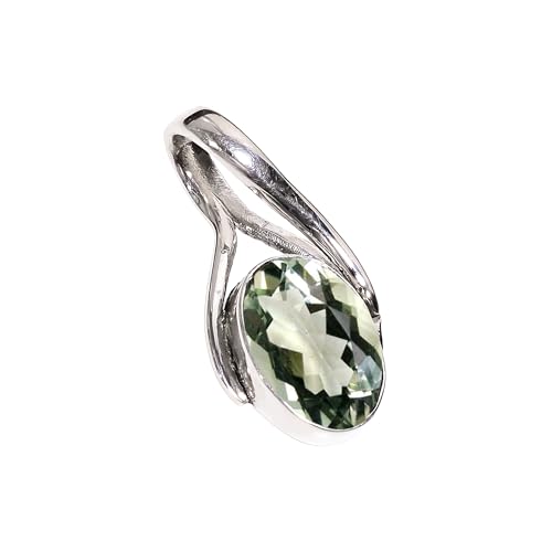 HIMALYA QUARTZ Natürlicher grüner Amethyst ovaler Edelstein 925 Sterling Silber Anhänger für Frauen Handarbeit Boho Stil Halskette Charm H-SP07-P von HIMALYA QUARTZ