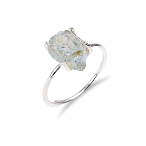 HIMALYA QUARTZ Natürlicher handgemachter Rohstein Aquamarin 925 Sterling Silber Ring für Frauen RR19-5 von HIMALYA QUARTZ