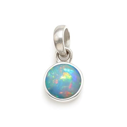 HIMALYA QUARTZ Opal rund 8mm handgefertigt 925 Sterling Silber zierlich minimalistisch Boho Versprechen, Statement Anhänger für Frauen von HIMALYA QUARTZ