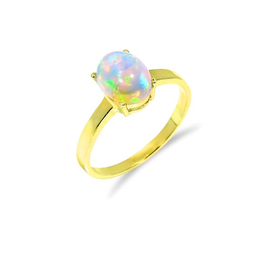 HIMALYA QUARTZ Opalringe für Damen, 925er Sterlingsilber, äthiopischer Opalring, Natursteinring, Ehering für Herren, 7 x 9 mm, ovaler Ring, AHQ-R054-Gelbgold-4 von HIMALYA QUARTZ