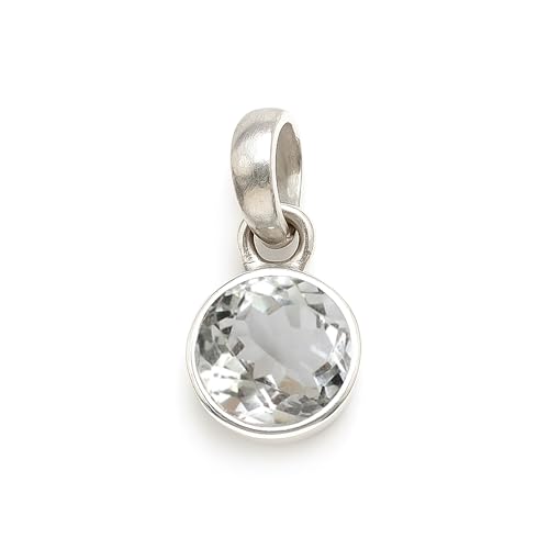 HIMALYA QUARTZ Quarz rund 8mm handgefertigt 925 Sterling Silber zierlich minimalistisch Boho Versprechen, Statement Anhänger für Frauen von HIMALYA QUARTZ