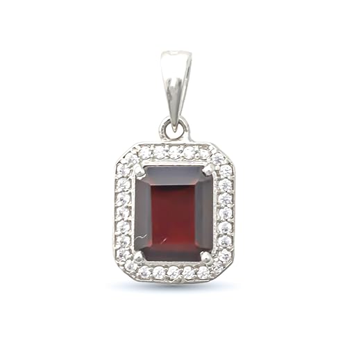 HIMALYA QUARTZ Rhodolith Granat Edelstein 925 Sterling Silber Boho Charm Oktagonschliff 8x10mm Form Silber Anhänger Für Frauen Schmuck SP-628 von HIMALYA QUARTZ