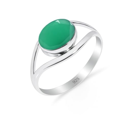 HIMALYA QUARTZ Ring Damen Silber 925 Mit Stein Grüner Onyx Edelstein, handgefertigter Statement Schmuck Herren Ring RB-01-GRNX-8 von HIMALYA QUARTZ