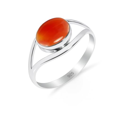 HIMALYA QUARTZ Ring Damen Silber 925 Mit Stein Karneol Edelstein, handgefertigter Statement Schmuck Herren Ring RB-01-CRNL-7.5 von HIMALYA QUARTZ