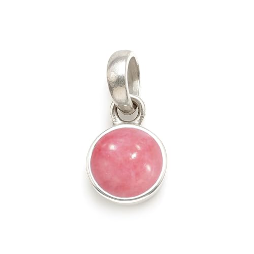 HIMALYA QUARTZ Rosa Opal rund 8mm handgefertigt 925 Sterling Silber zierlich minimalistisch Boho Versprechen, Statement Anhänger für Frauen von HIMALYA QUARTZ