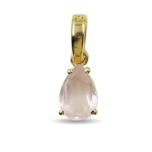 HIMALYA QUARTZ Rosenquarz-Anhänger mit Geburtsstein, 925er Sterlingsilber, Edelstein-Anhänger für Sie, 6 x 9 mm, birnenförmige Charm-Halskette für Frauen von HIMALYA QUARTZ