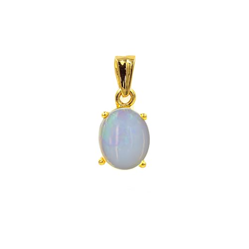 HIMALYA QUARTZ Silberanhänger Natürlicher äthiopischer Opal Anhänger Halskette für Frauen Minimalistischer Vintage Stil Handgefertigt Vergoldeter Anhänger OP-J/64-24D von HIMALYA QUARTZ