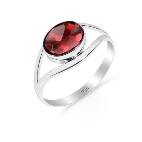 HIMALYA QUARTZ Silberring Damen, Ring mit modernem Design 100% natürlicher Granatsteinring Boho 925 Silberring RB-01-GRNT-7 von HIMALYA QUARTZ