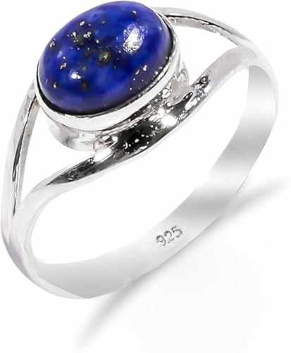 HIMALYA QUARTZ Silberring Damen, Ring mit modernem Design 100% natürlicher Lapislazuli-Steinring Boho 925 Silberring RB-01-LPLA-4.5 von HIMALYA QUARTZ