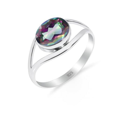 HIMALYA QUARTZ Silberring Damen, Ring mit modernem Design 100% natürlicher Mystic Topaz Steinring Boho 925 Silberring RB-01-MYST-7.5 von HIMALYA QUARTZ