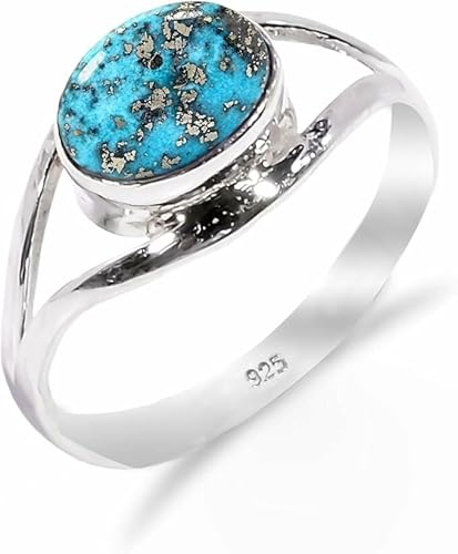 HIMALYA QUARTZ Silberring Damen, Ring mit modernem Design 100% natürlicher blauer Kupfer-Türkis-Steinring Boho 925 Silberring RB-01-BLCT-4.5 von HIMALYA QUARTZ