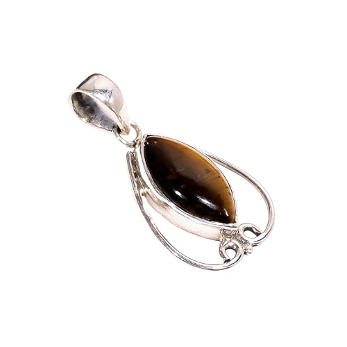 HIMALYA QUARTZ Tigerauge 925 Sterling Silber Anhänger Halskette für Damen Marques Cabochon 8x16 mm Handgefertigter Silberanhänger Schmuck Geschenk H-SP28 von HIMALYA QUARTZ