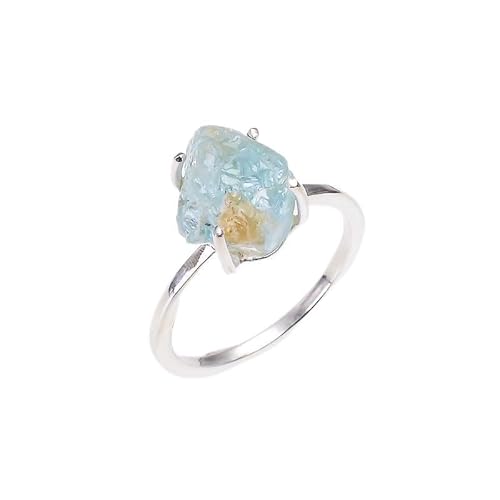 HIMALYA-QUARZ Roher Aquamarin handgefertigter Ring aus 925er Sterlingsilber Roher Aquamarin-Ring für Frauen und Mädchen RR20-4 von HIMALYA QUARTZ