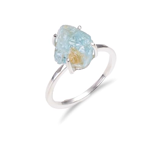 Minimalistischer Damenring mit natürlichem echtem Aquamarin Rohstein Ring 925 Sterling Silber Verlobungsring Antik Boho Versprechensring RR20-6 Minimalistischer Damenring mit natürlichem echtem Aquamarin Rohstein Ring 925 Sterling Silber Verlobungsring Antik Boho Versprechensring RR20-6 von HIMALYA QUARTZ