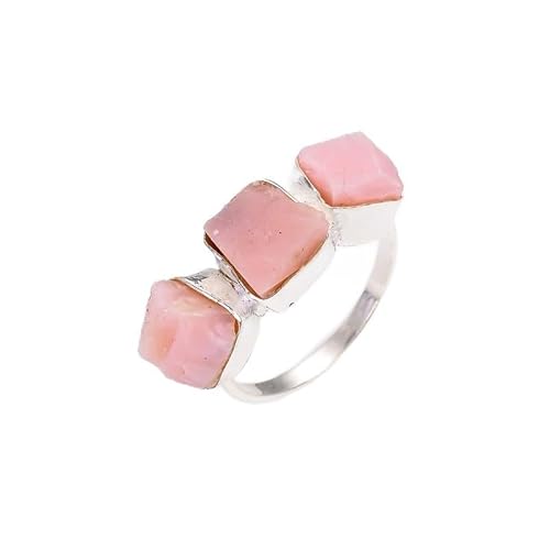 HIMALYA-QUARZ Roher rosa Opal (3 Steine), handgefertigter Ring aus 925er Sterlingsilber Roher rosa Opal (3 Steine) Ring für Frauen und Mädchen RR38-3 von HIMALYA QUARTZ