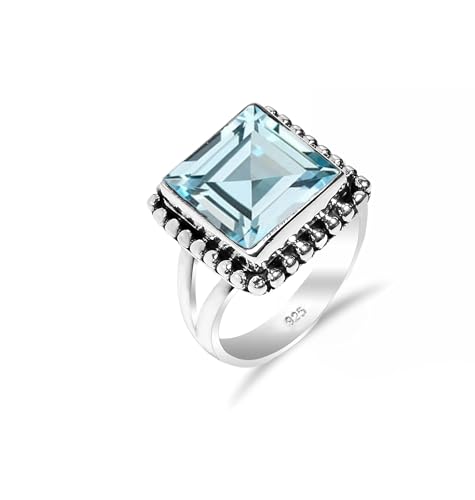 HIMALYA QUARTZ Ring Damen Silber 925 Mit Stein Blauer Topas Edelstein, handgefertigter Statement Schmuck Herren Ring RH-04-BT-5.5 HIMALYA QUARTZ Ring Damen Silber 925 Mit Stein Blauer Topas Edelstein, handgefertigter Statement Schmuck Herren Ring RH-04-BT-5.5 von HIMALYA QUARTZ