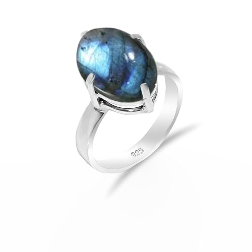 HIMALYA QUARTZ Ring Damen Silber 925 Mit Stein Labradorit Edelstein, handgefertigter Statement Schmuck Herren Ring RH-02-LBRDT-6.5 HIMALYA QUARTZ Ring Damen Silber 925 Mit Stein Labradorit Edelstein, handgefertigter Statement Schmuck Herren Ring RH-02-LBRDT-6.5 von HIMALYA QUARTZ