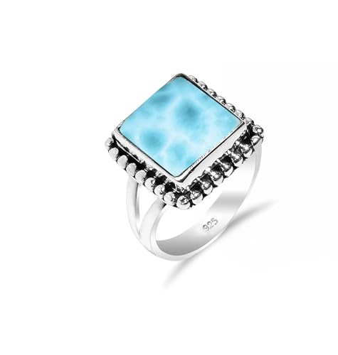 HIMALYA QUARTZ Silber Ringe Damen Mit Stein Natürlicher Edelstein Larimar Ringe for Herren Boho Statement Schmuck RH-04-LRMR-6 HIMALYA QUARTZ Silber Ringe Damen Mit Stein Natürlicher Edelstein Larimar Ringe for Herren Boho Statement Schmuck RH-04-LRMR-6 von HIMALYA QUARTZ