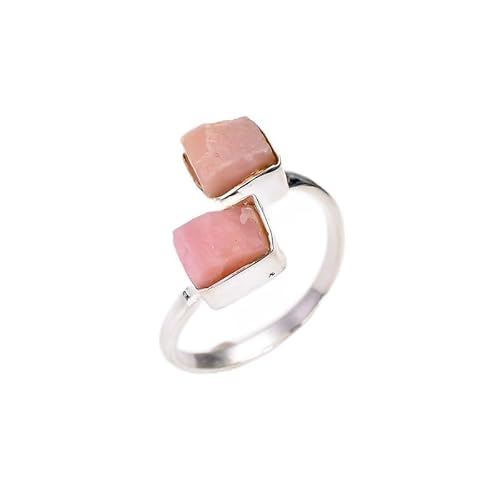 Himalya-Quarz-Ring mit natürlichem rosa Opal (2 Steine), 925er-Sterlingsilber, handgefertigter Schmuckring, Statement-Schmuck RR36-9 von HIMALYA QUARTZ
